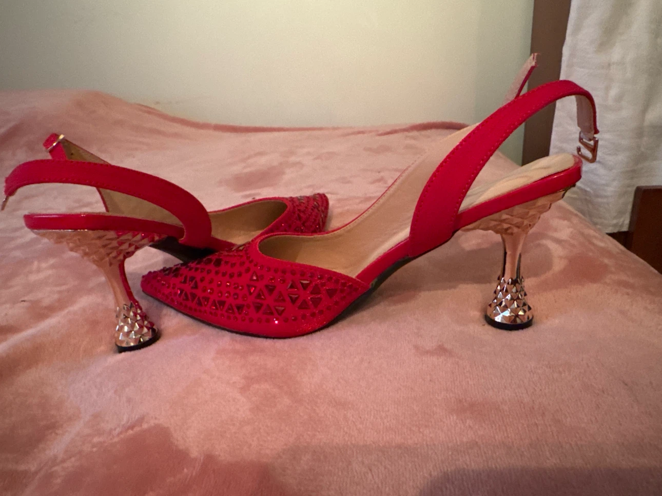 Red Embellished Slingback Heels - photo 3
