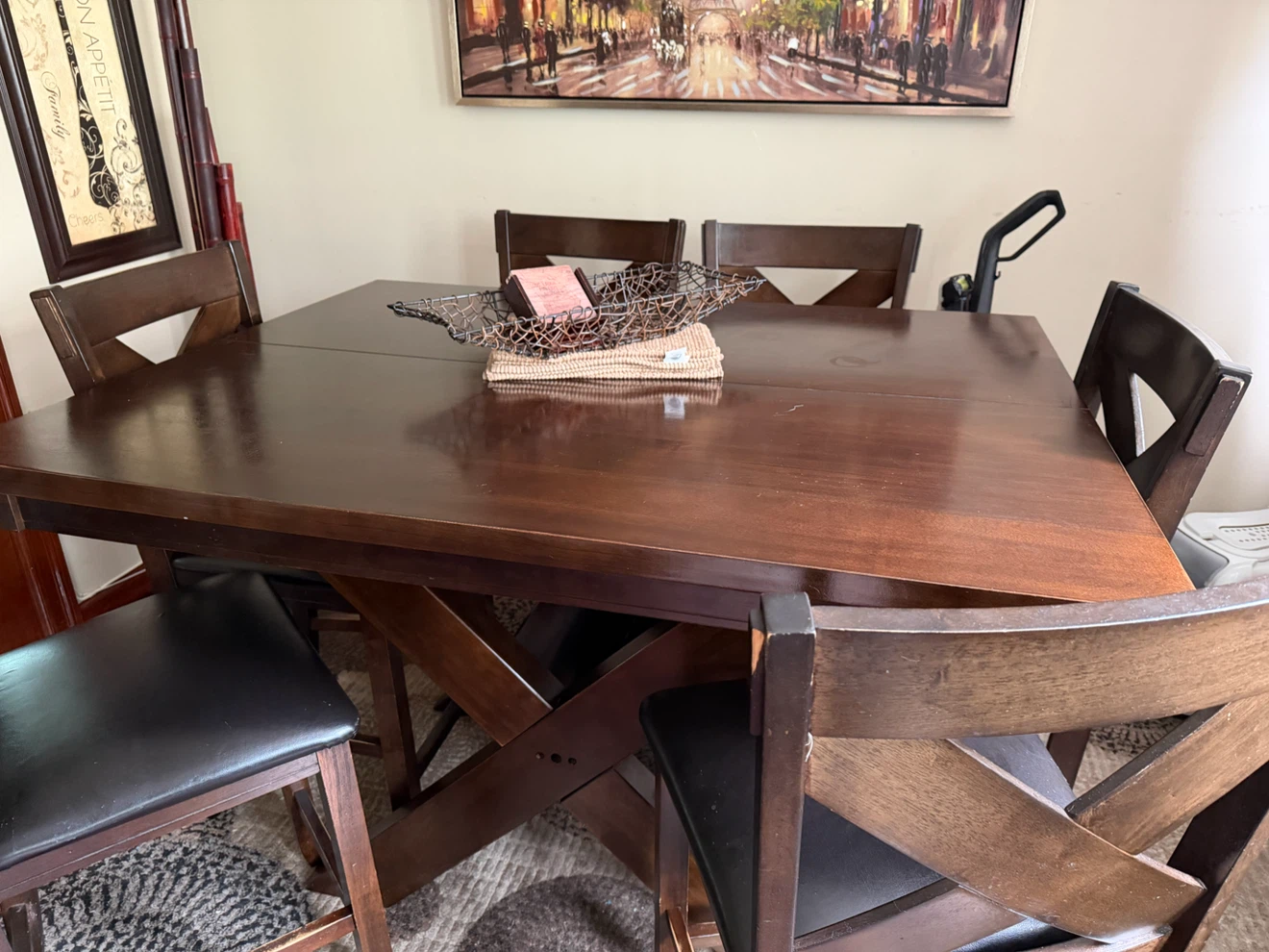 Dark Wood Dining Table and Chairs Set