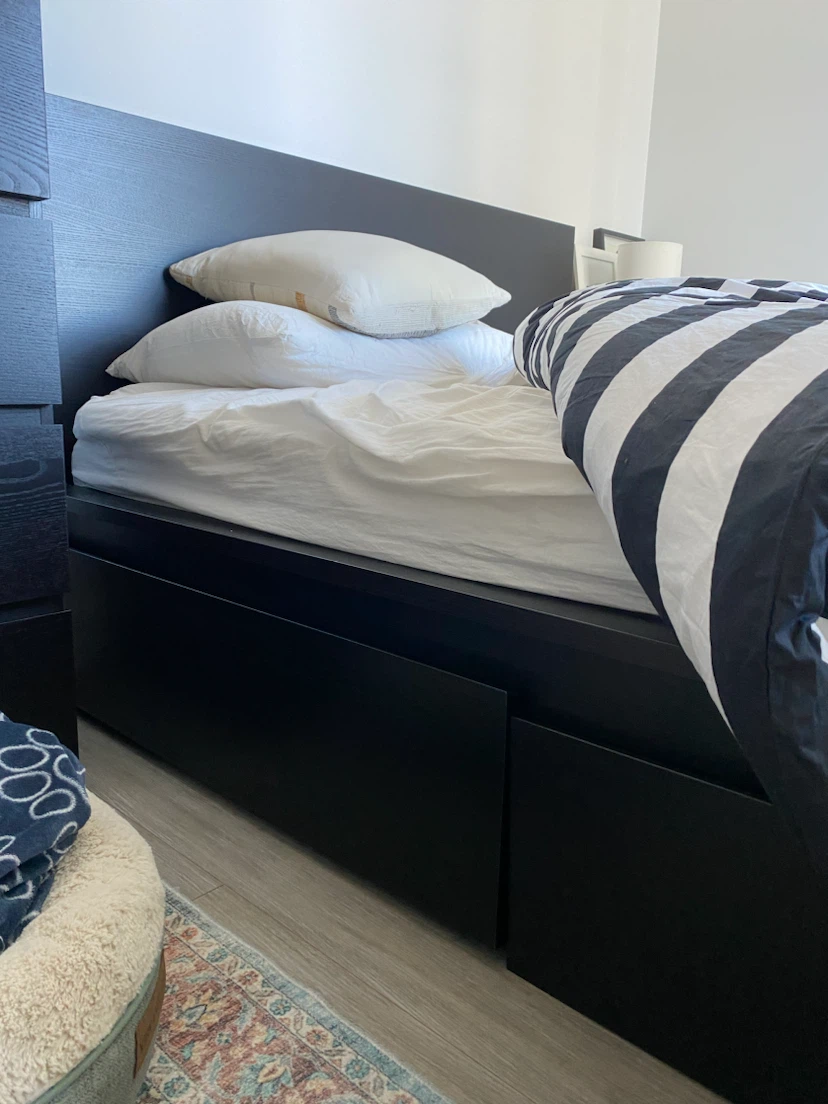 Black Double Bed Frame with Storage Drawers&Queen Size Mattress