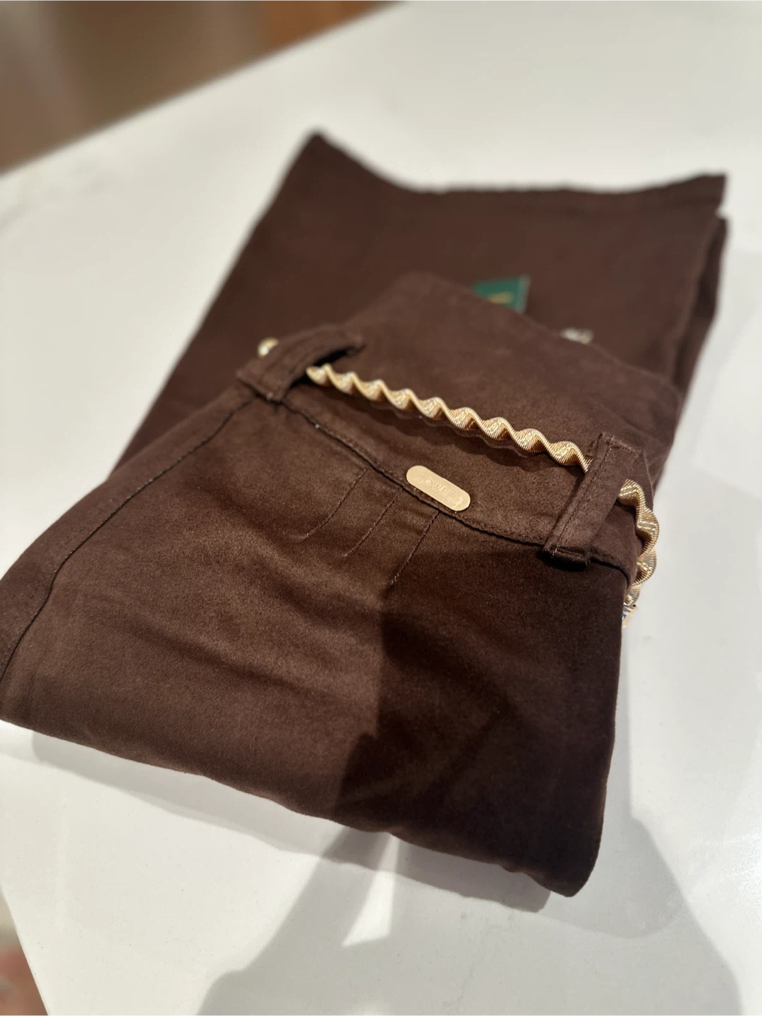Lowell Brown Bell Bottom Jeans with Chain Detail - photo 2