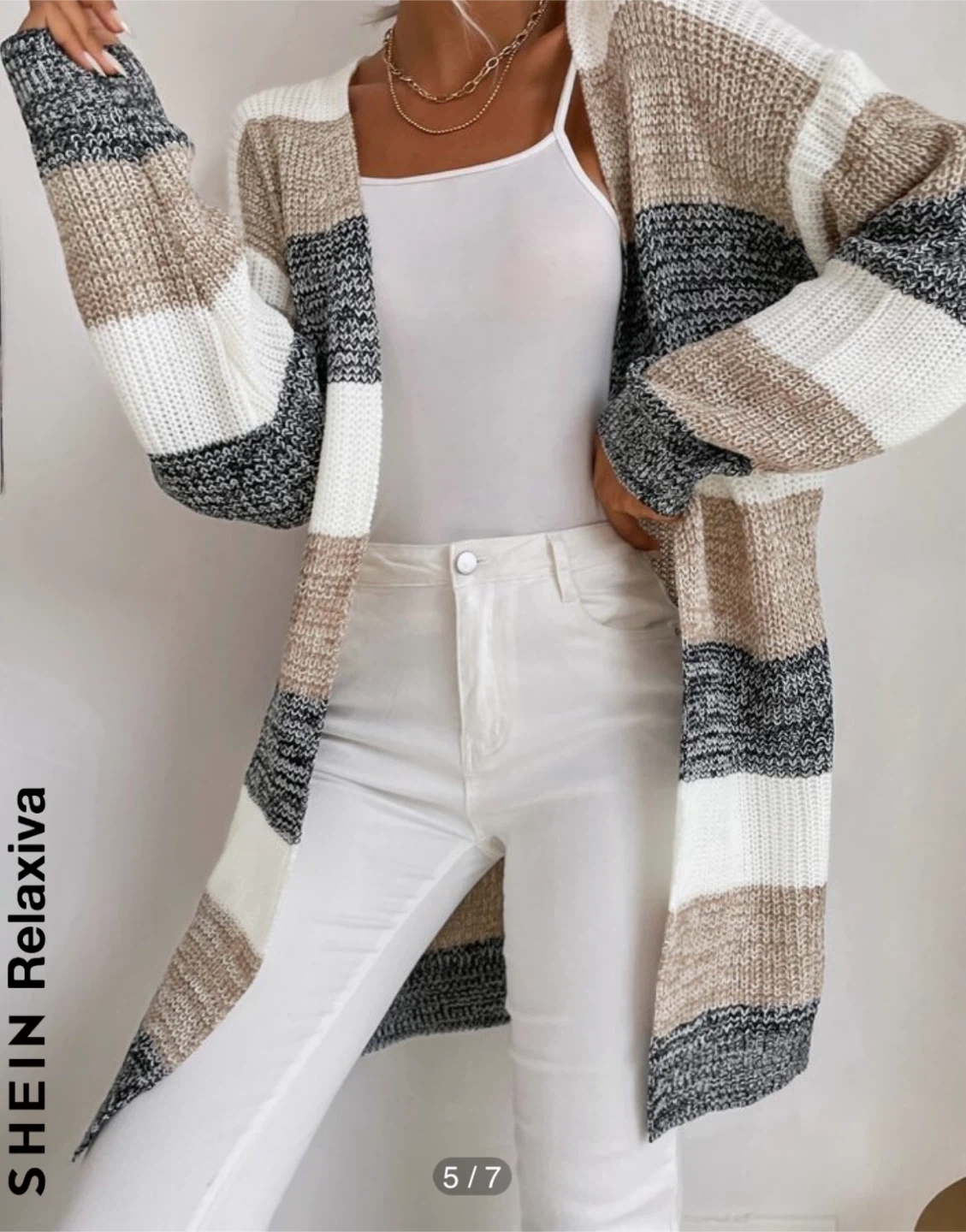 SHEIN Relaxiva Striped Knit Cardigan