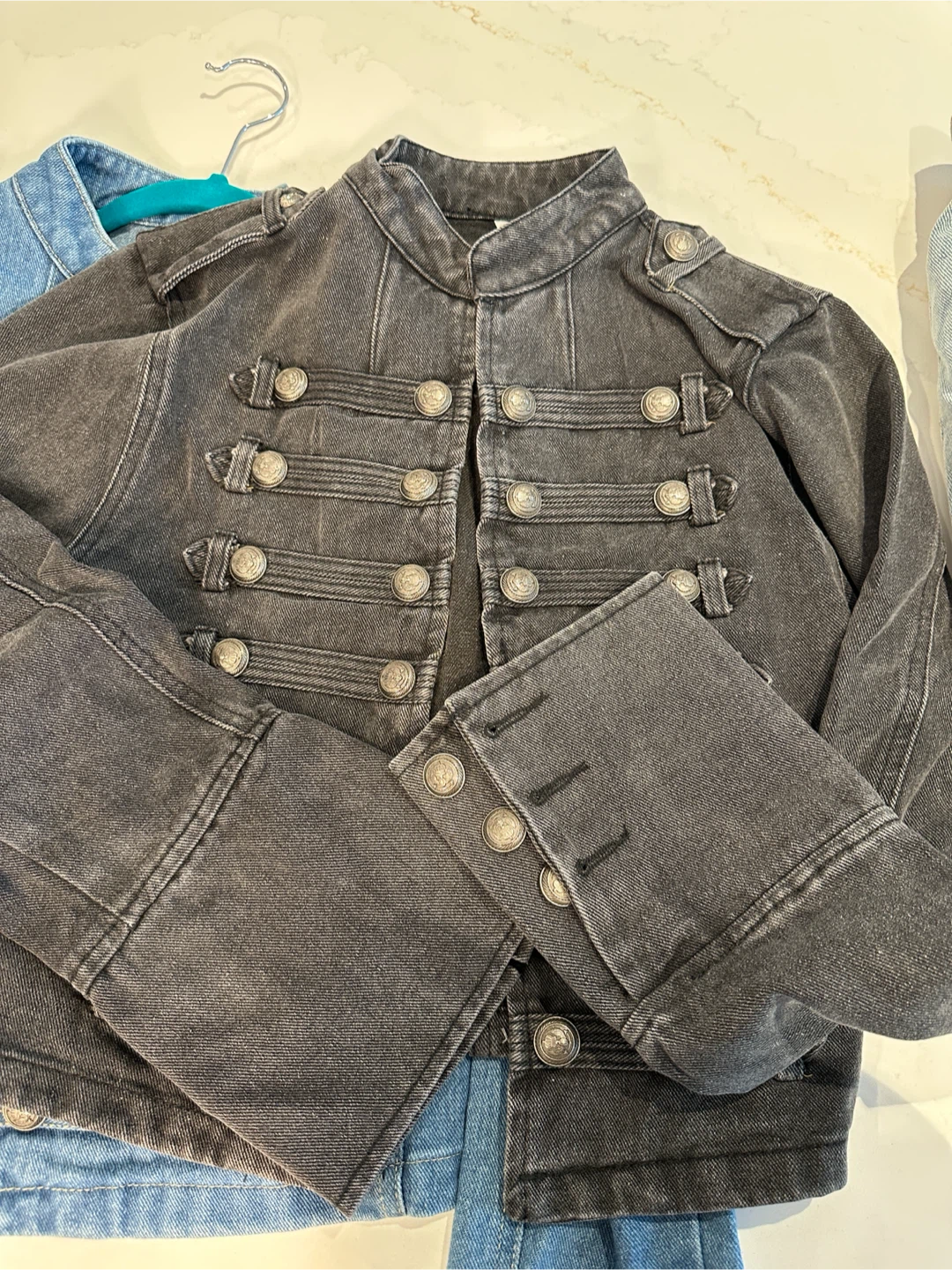 Women's Black Denim Military Style Jacket - photo 2