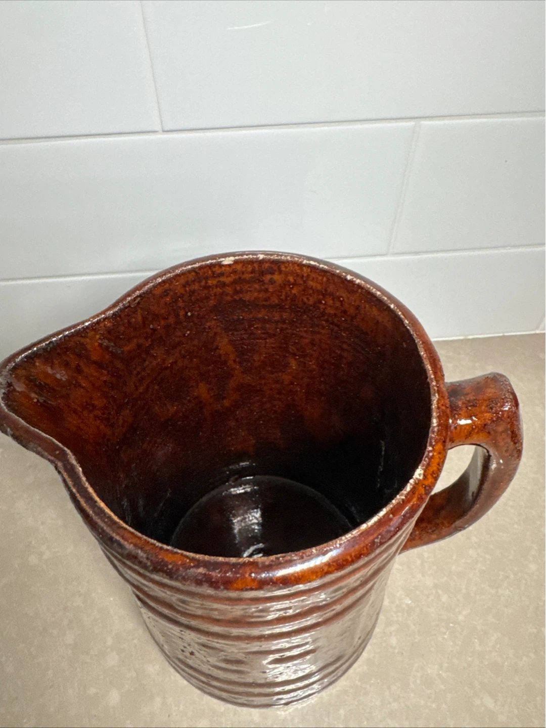 Vintage Brown Ceramic Pitcher - photo 2