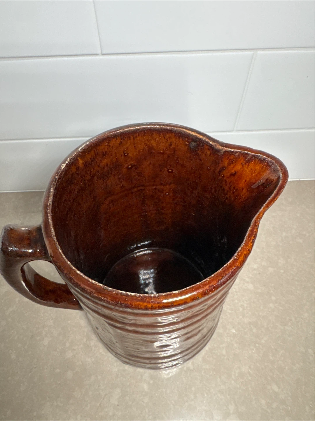 Vintage Brown Ceramic Pitcher - photo 4