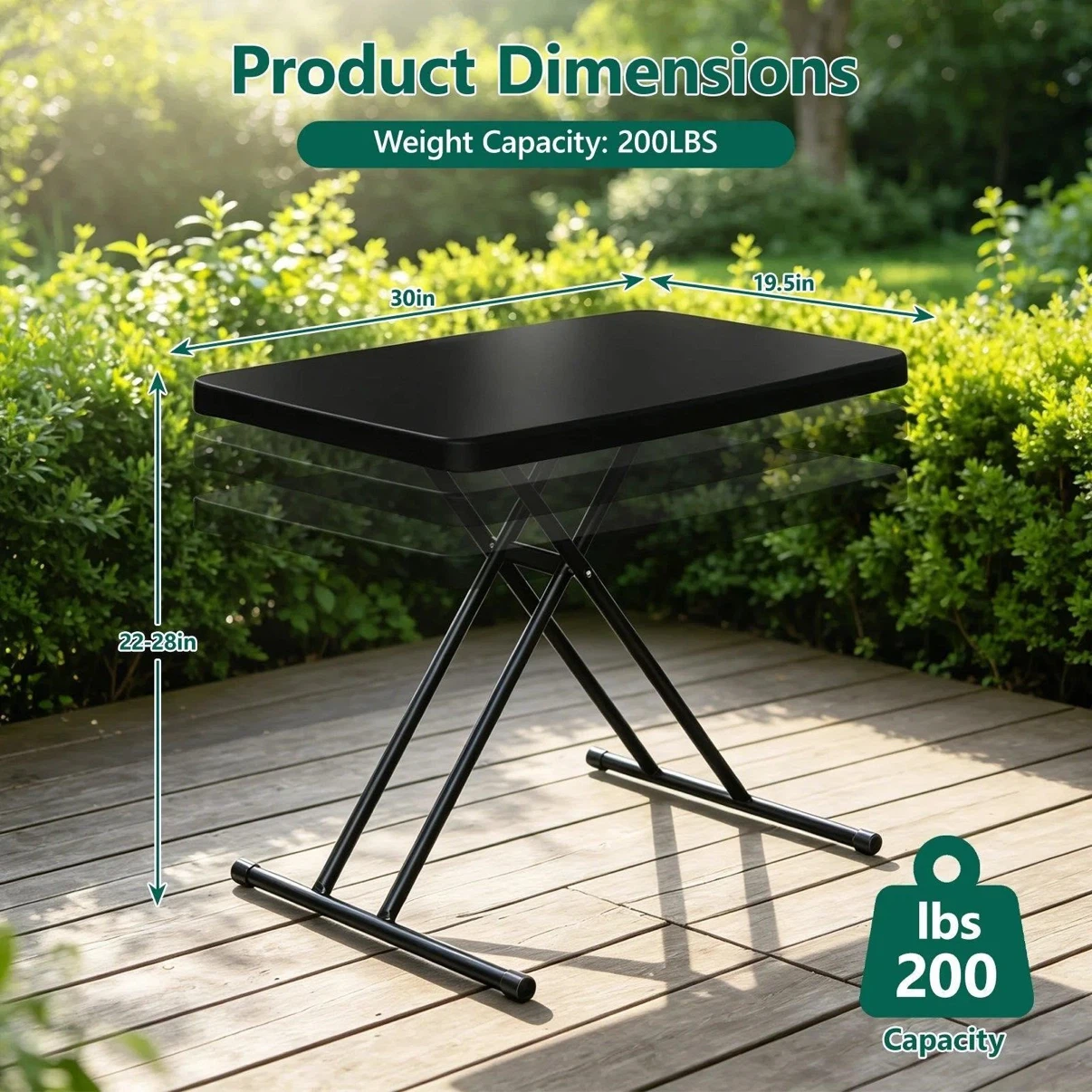 Adjustable Height Black Folding Table