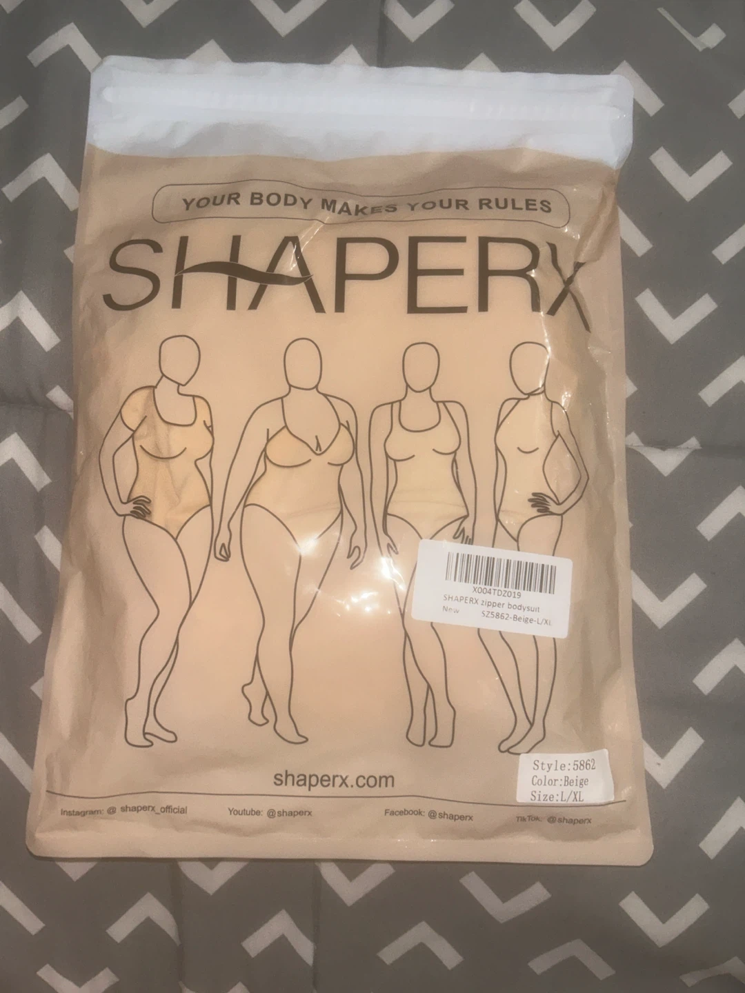 SHAPERX Zipper Bodysuit Beige L/XL