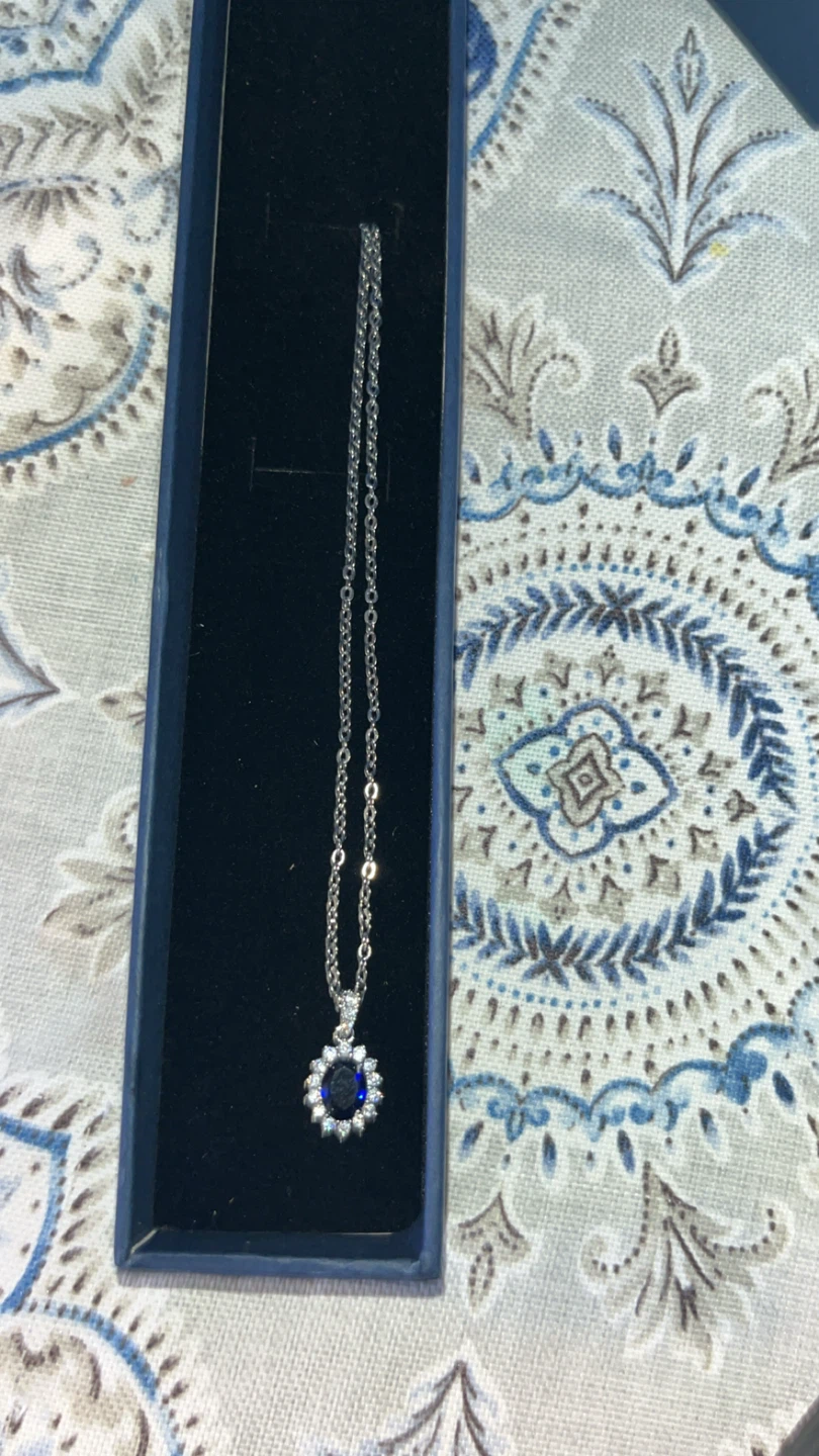 Blue Gemstone and Diamond Halo Necklace