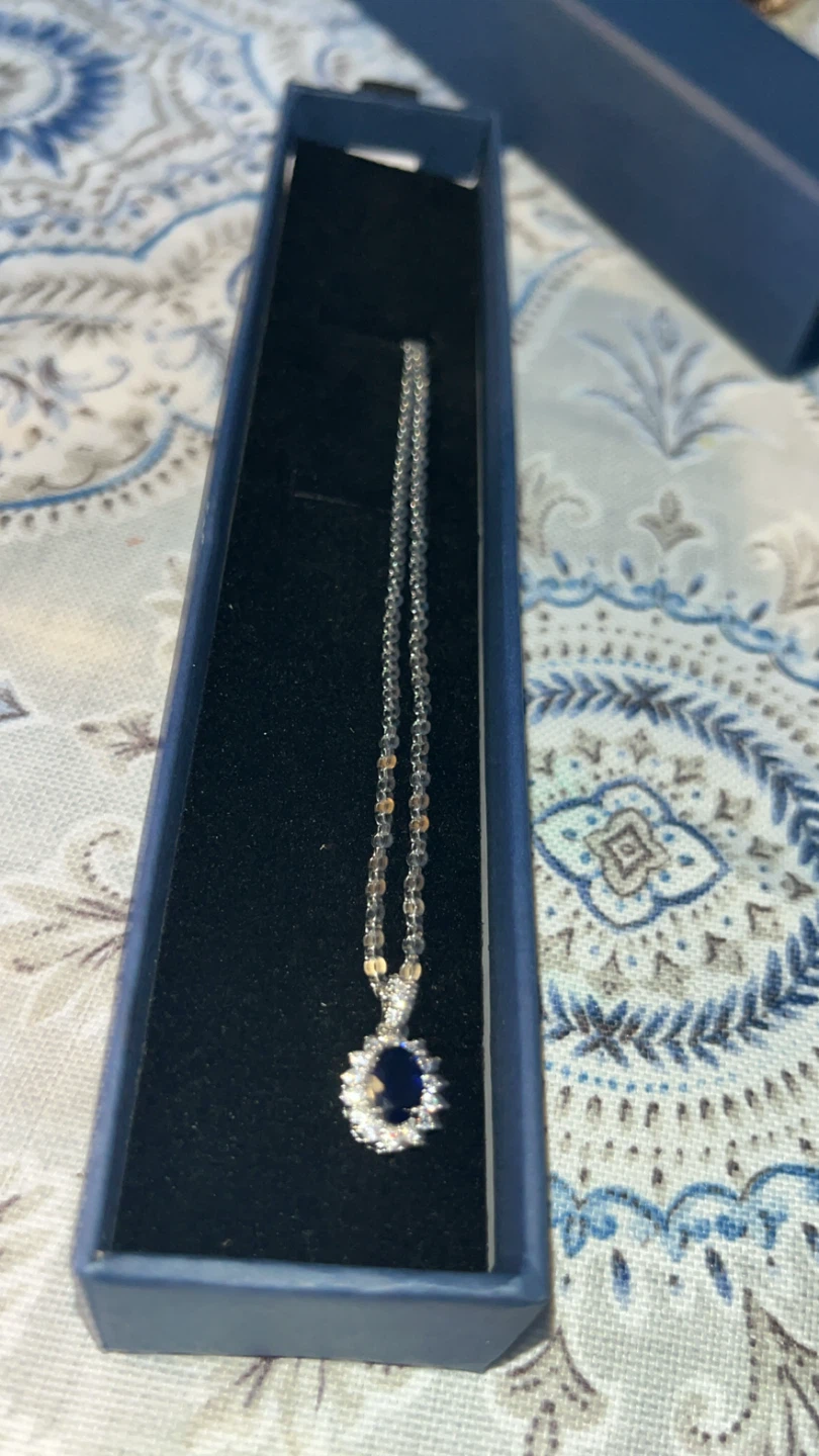 Blue Gemstone and Diamond Halo Necklace - photo 2
