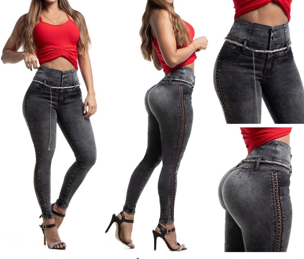 Women's High Waist Skinny Jeans with Chain Detail