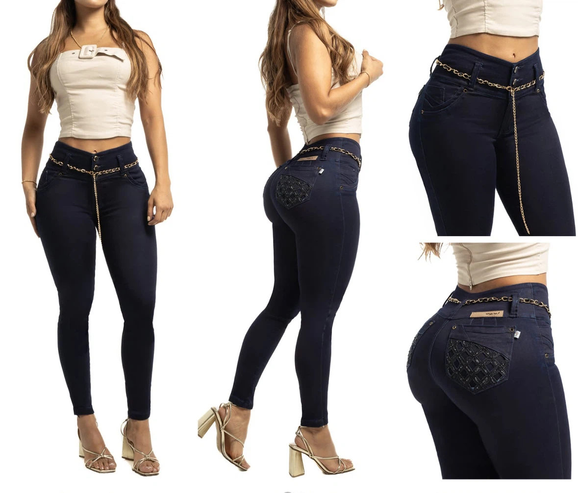 Women's Dark Wash Skinny Jeans with Gold Chain Belt
