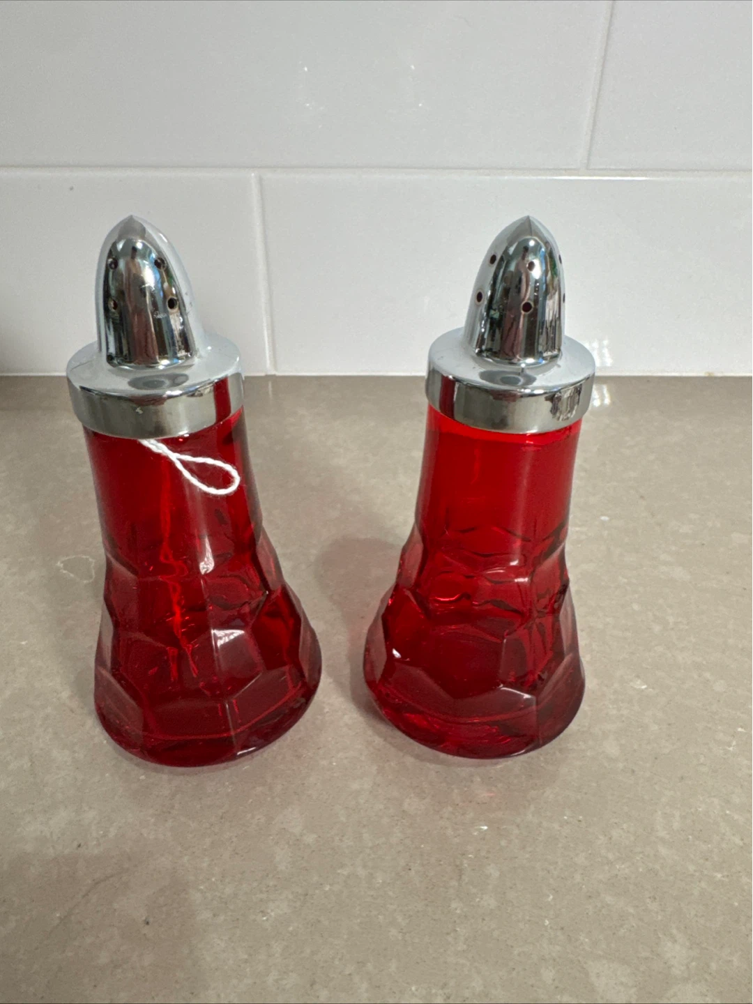 Red Glass Salt and Pepper Shakers Set
