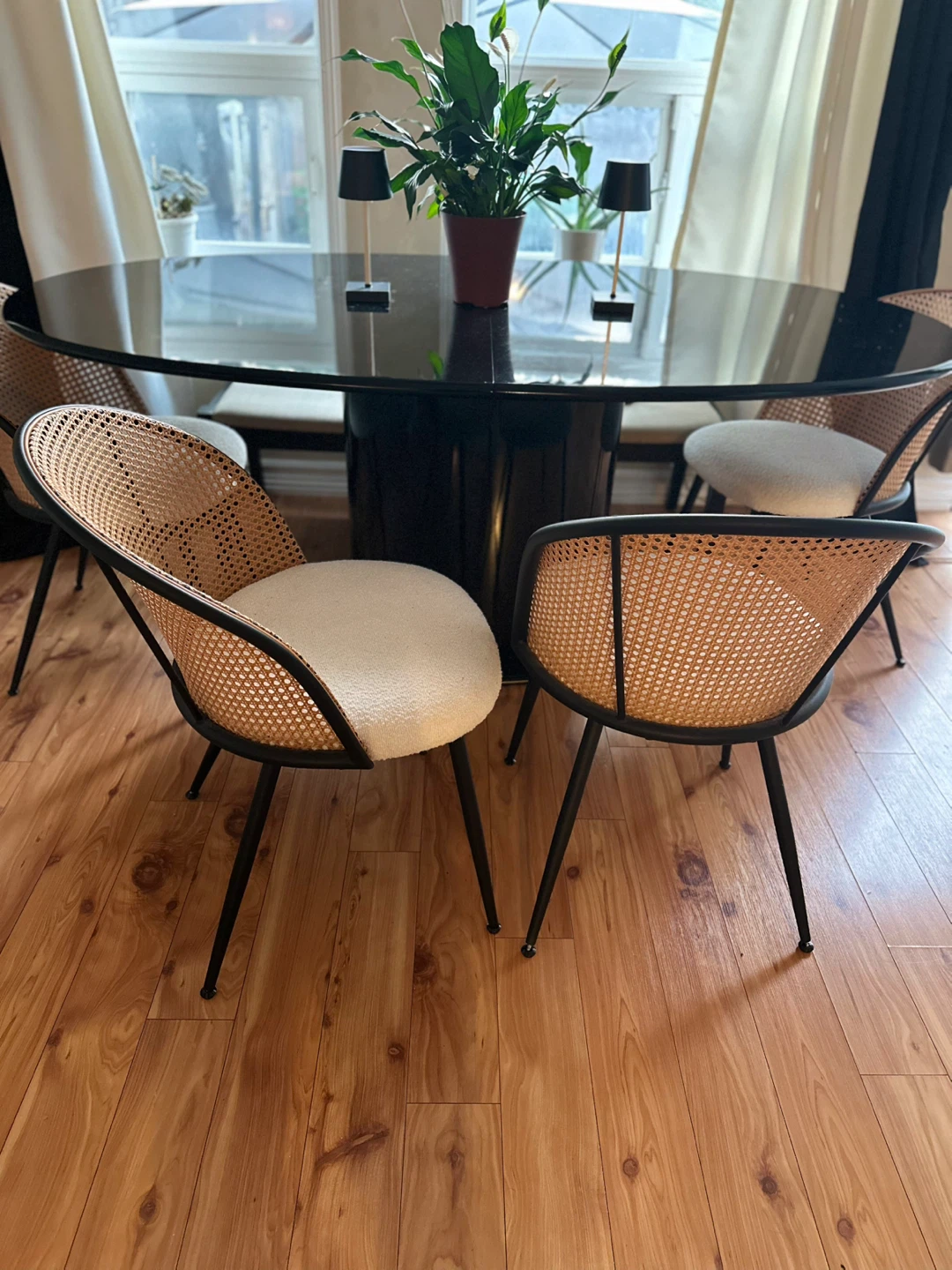 Cane and Bouclé Accent Chairs (Set of 4) - photo 2