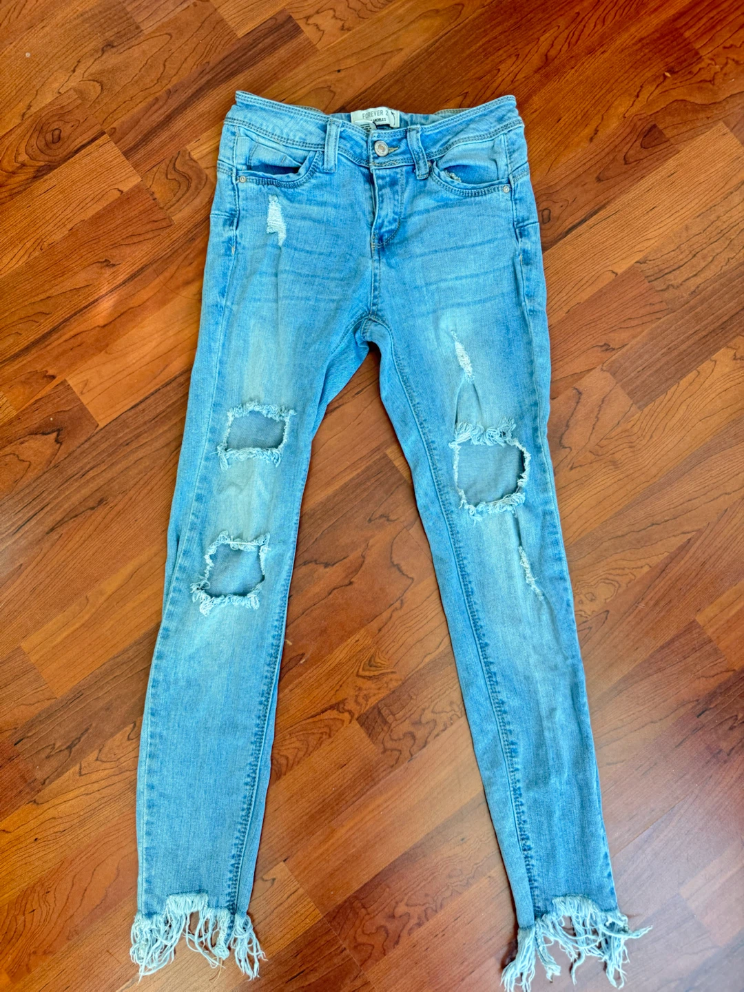 Forever 21 Light Wash Distressed Skinny Jeans