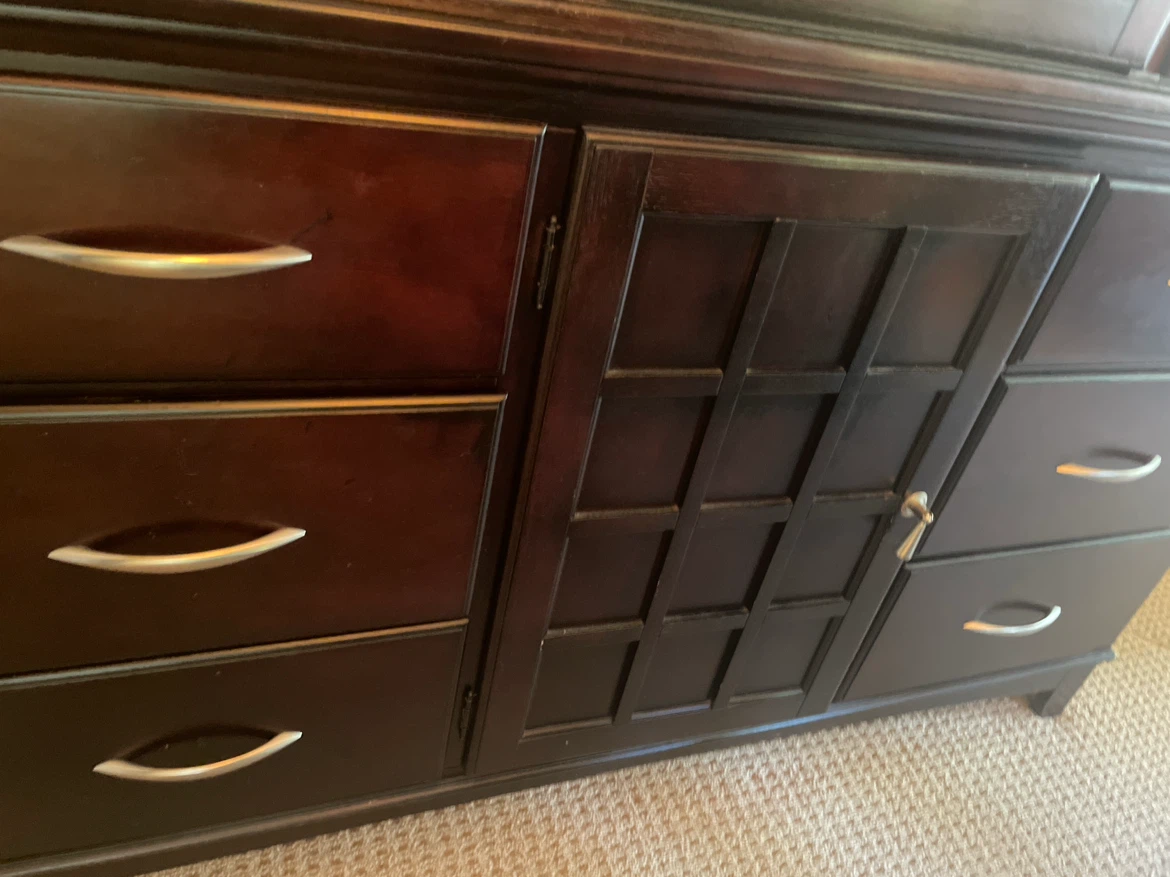 Dark Wood China Cabinet with Glass Doors and Drawers - photo 2