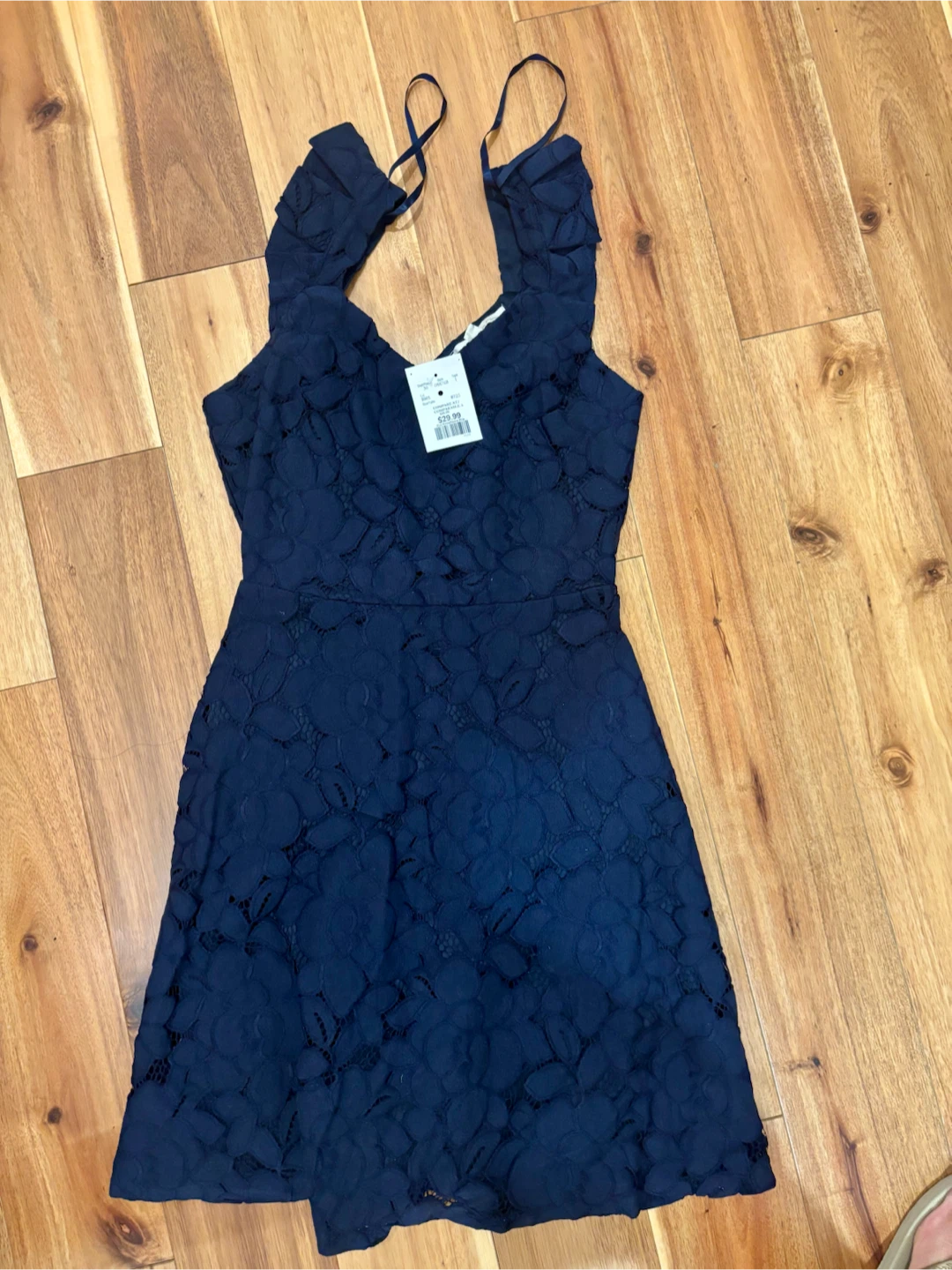 Navy Lace Dress with Ruffle Straps