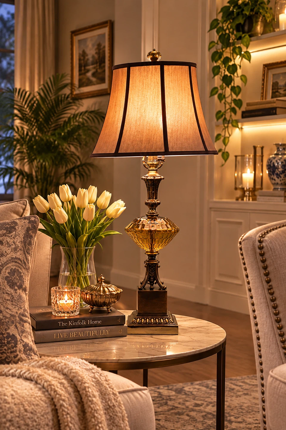 Traditional Amber Glass Table Lamp