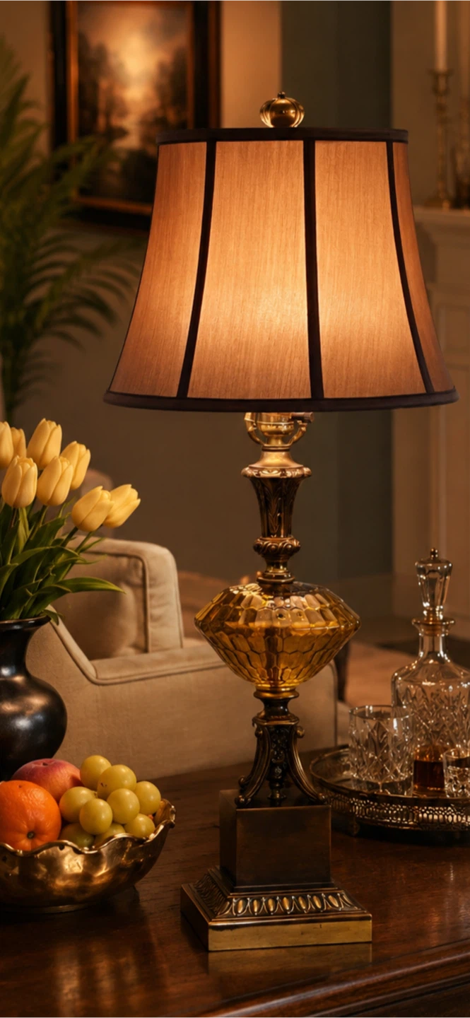 Traditional Amber Glass Table Lamp - photo 2
