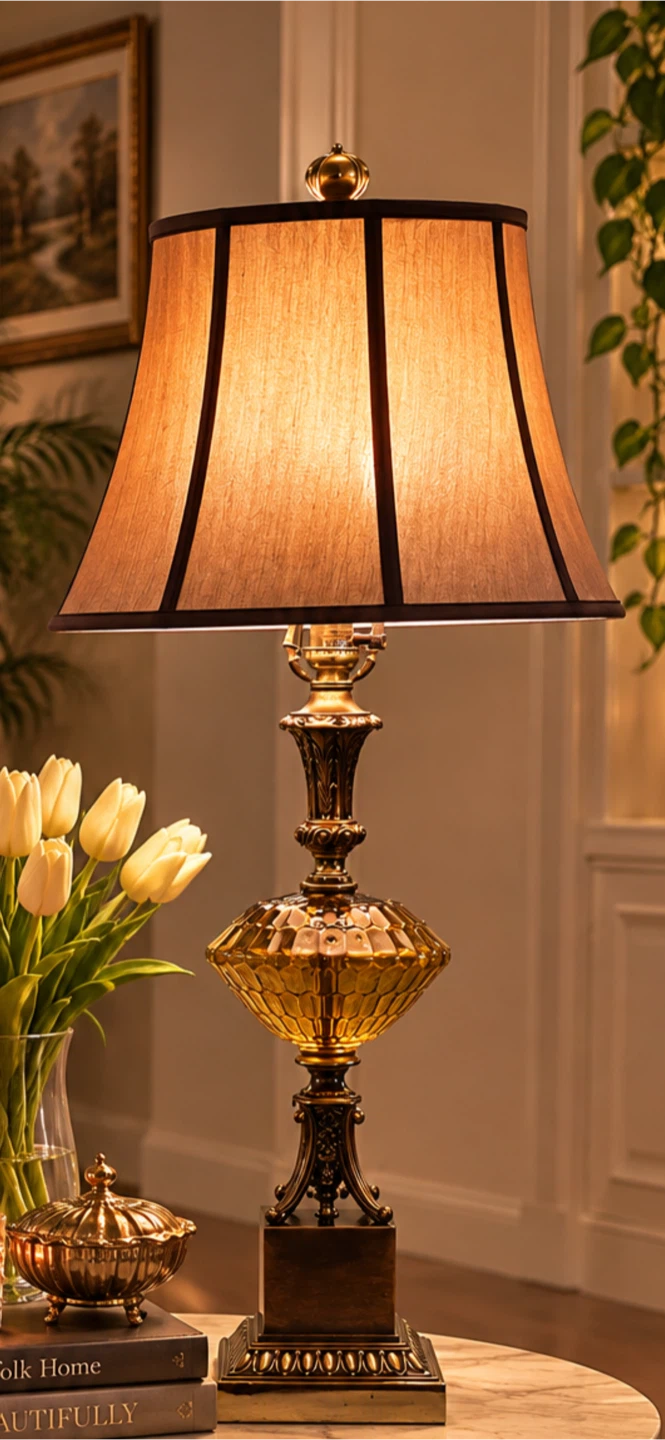Traditional Amber Glass Table Lamp - photo 3