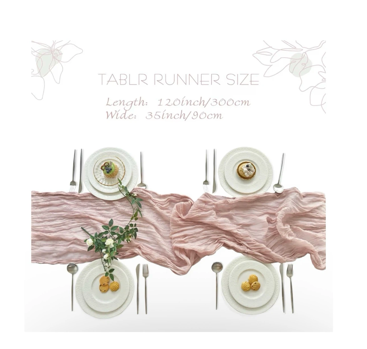 Brand new 2 Pcs 12”x35” Cheesecloth Table Runner - photo 3