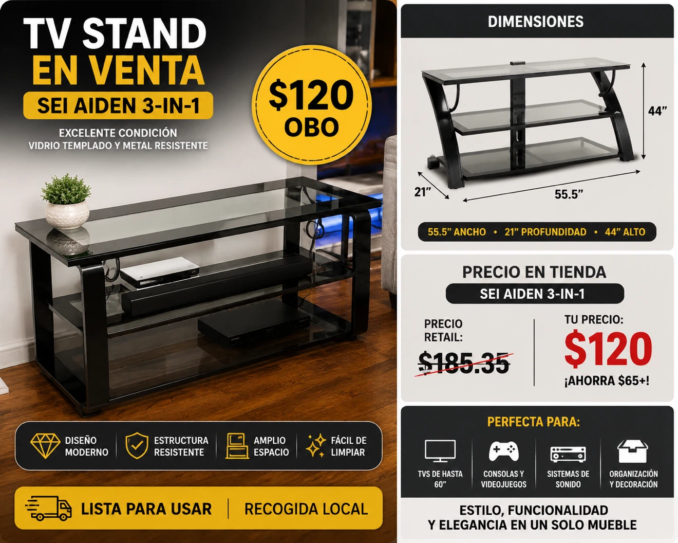 Sei Aiden 3-in-1 TV Stand - photo 3
