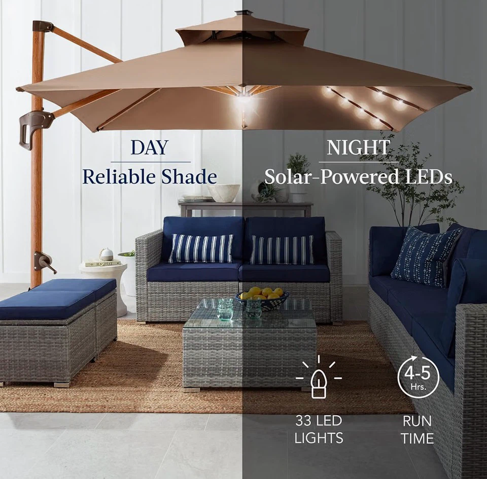 Cantilever Patio Umbrella with Solar Lights and Base - photo 5