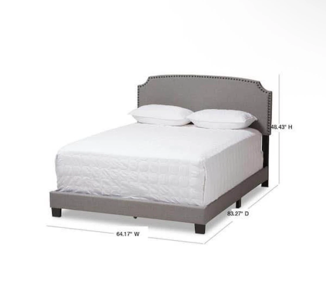 New Queen Size Gray Nailhead Upholstered Bed - photo 4