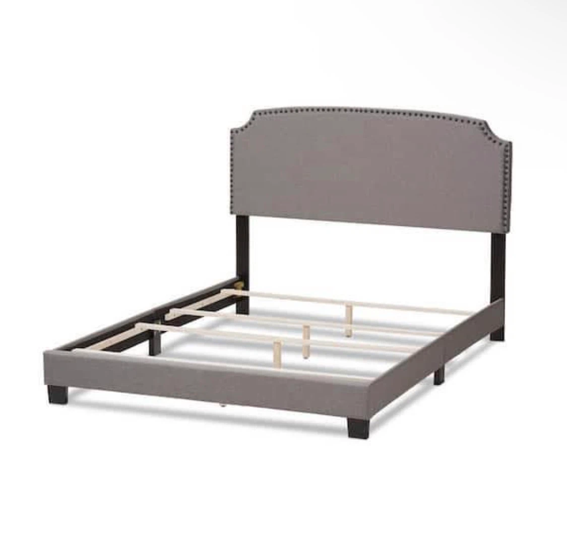 New Queen Size Gray Nailhead Upholstered Bed - photo 5