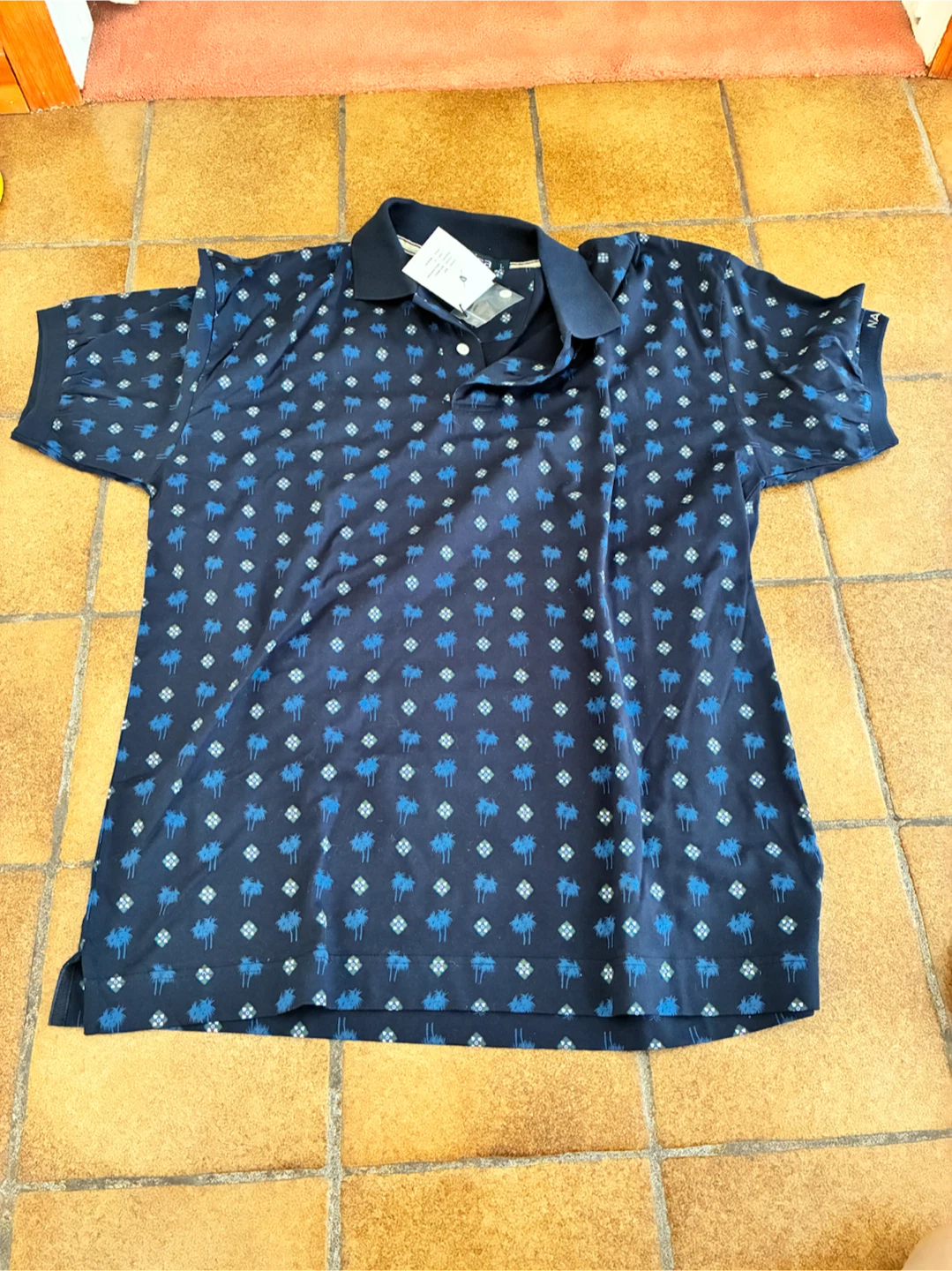 Nautica Men's Navy Palm Tree Print Polo Shirt Size L
