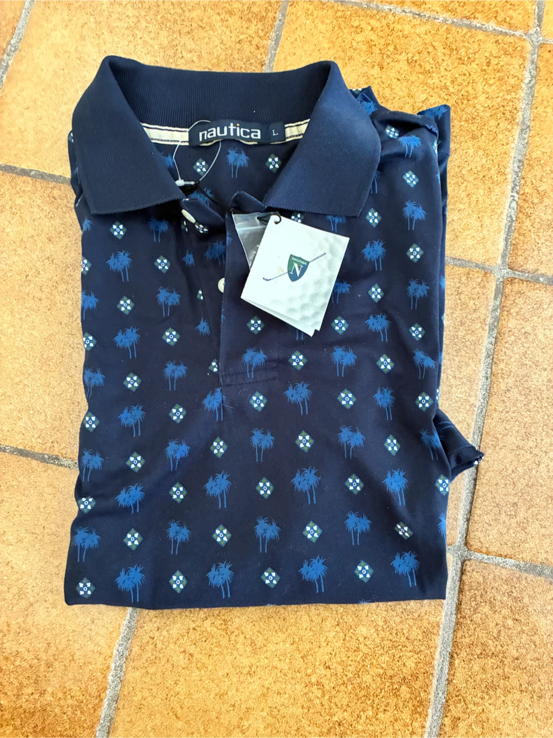 Nautica Men's Navy Palm Tree Print Polo Shirt Size L - photo 2