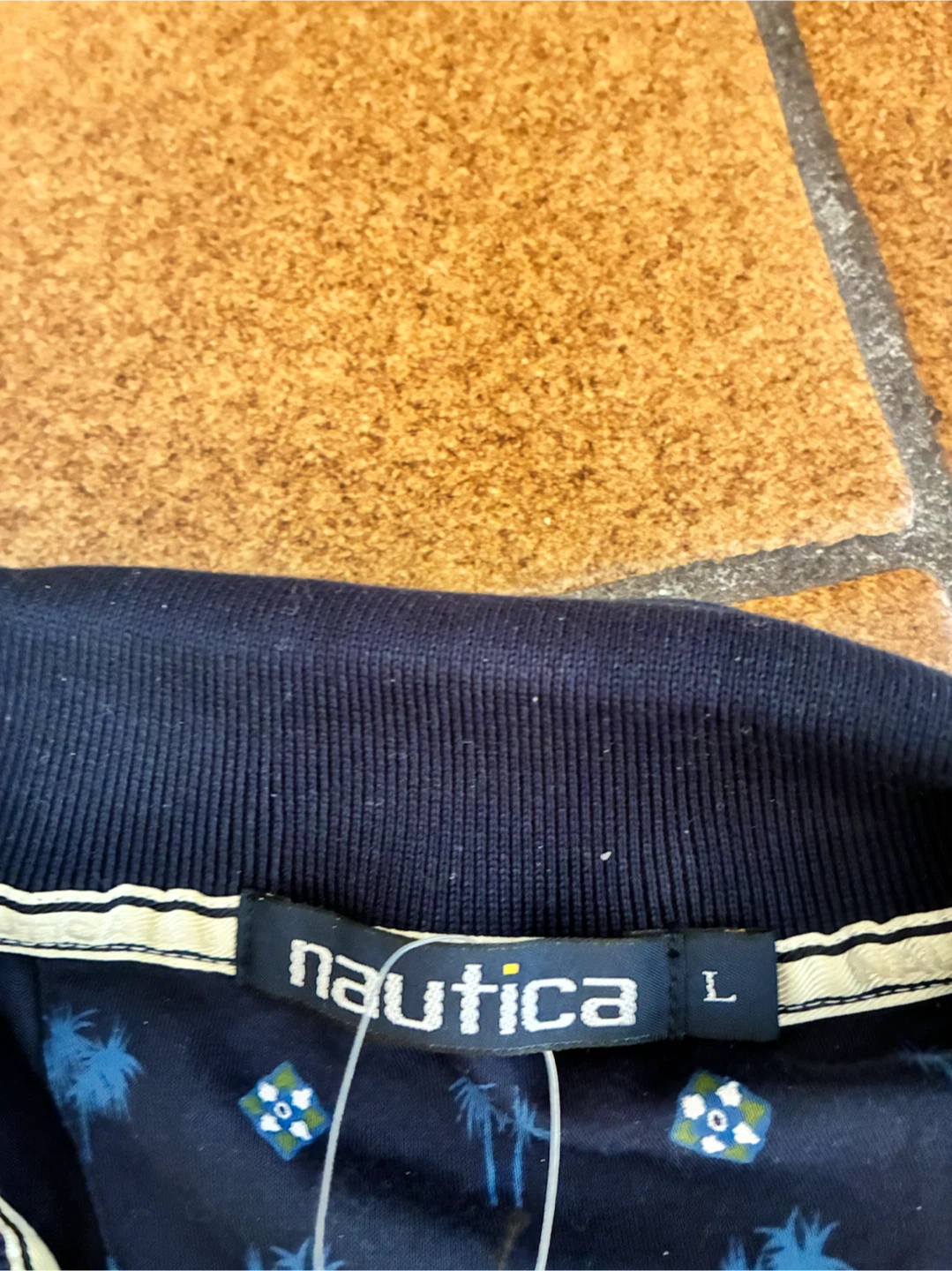 Nautica Men's Navy Palm Tree Print Polo Shirt Size L - photo 3