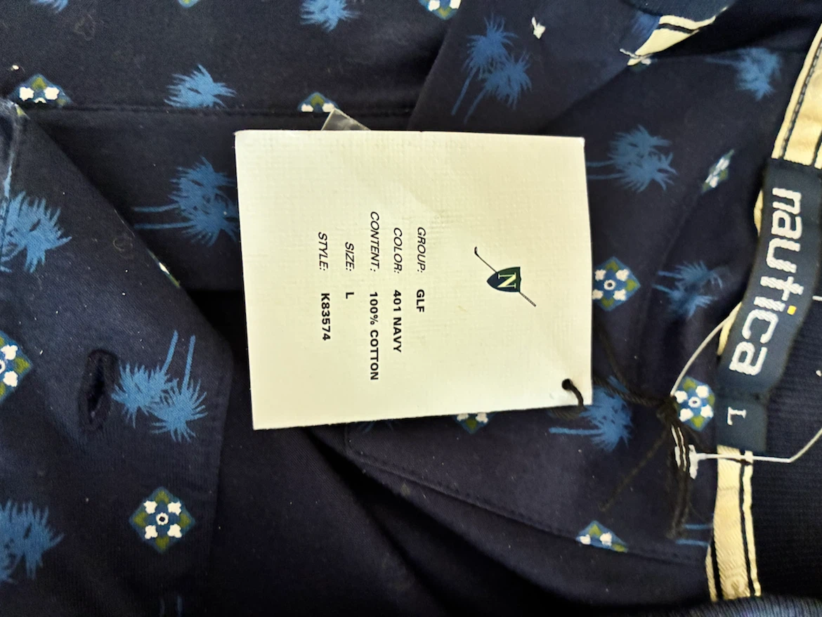 Nautica Men's Navy Palm Tree Print Polo Shirt Size L - photo 4