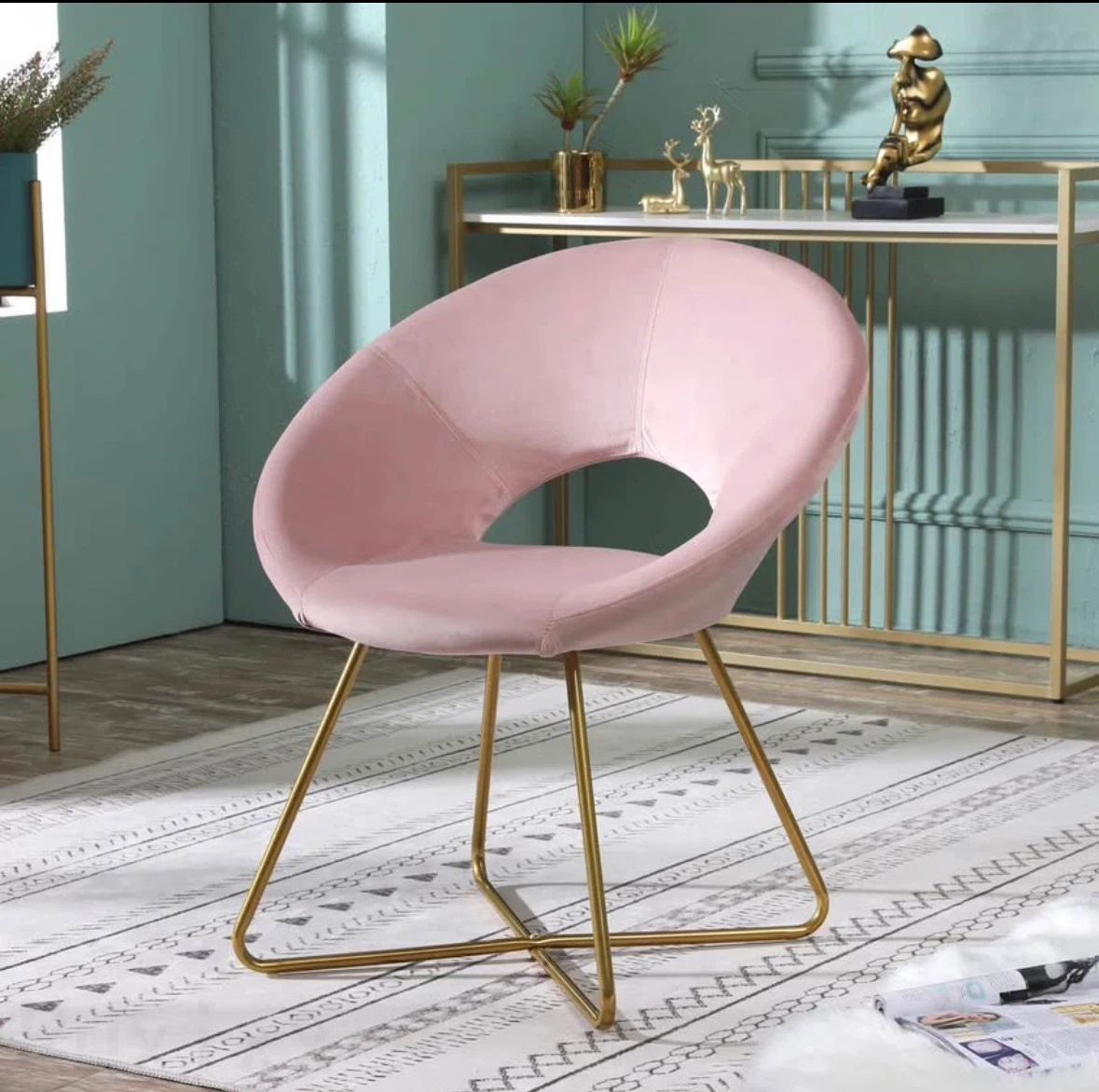Pink Velvet Accent Chair with Gold Legs