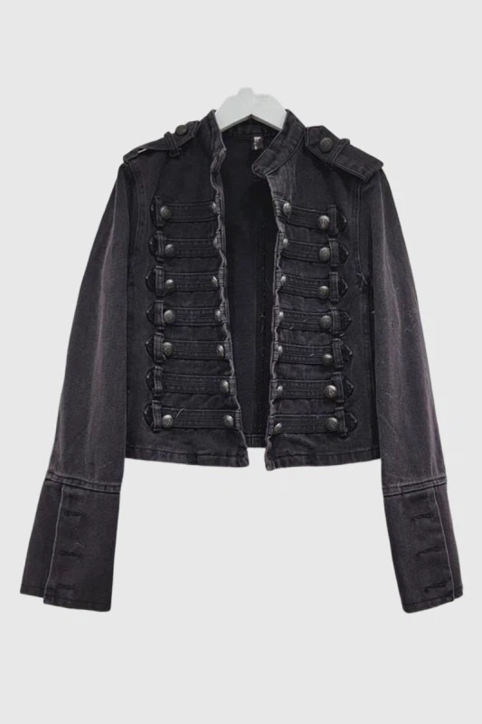 Women's Black Denim Military Style Jacket