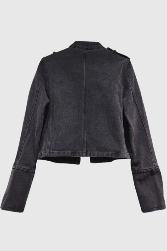 Women's Black Denim Military Style Jacket - photo 3