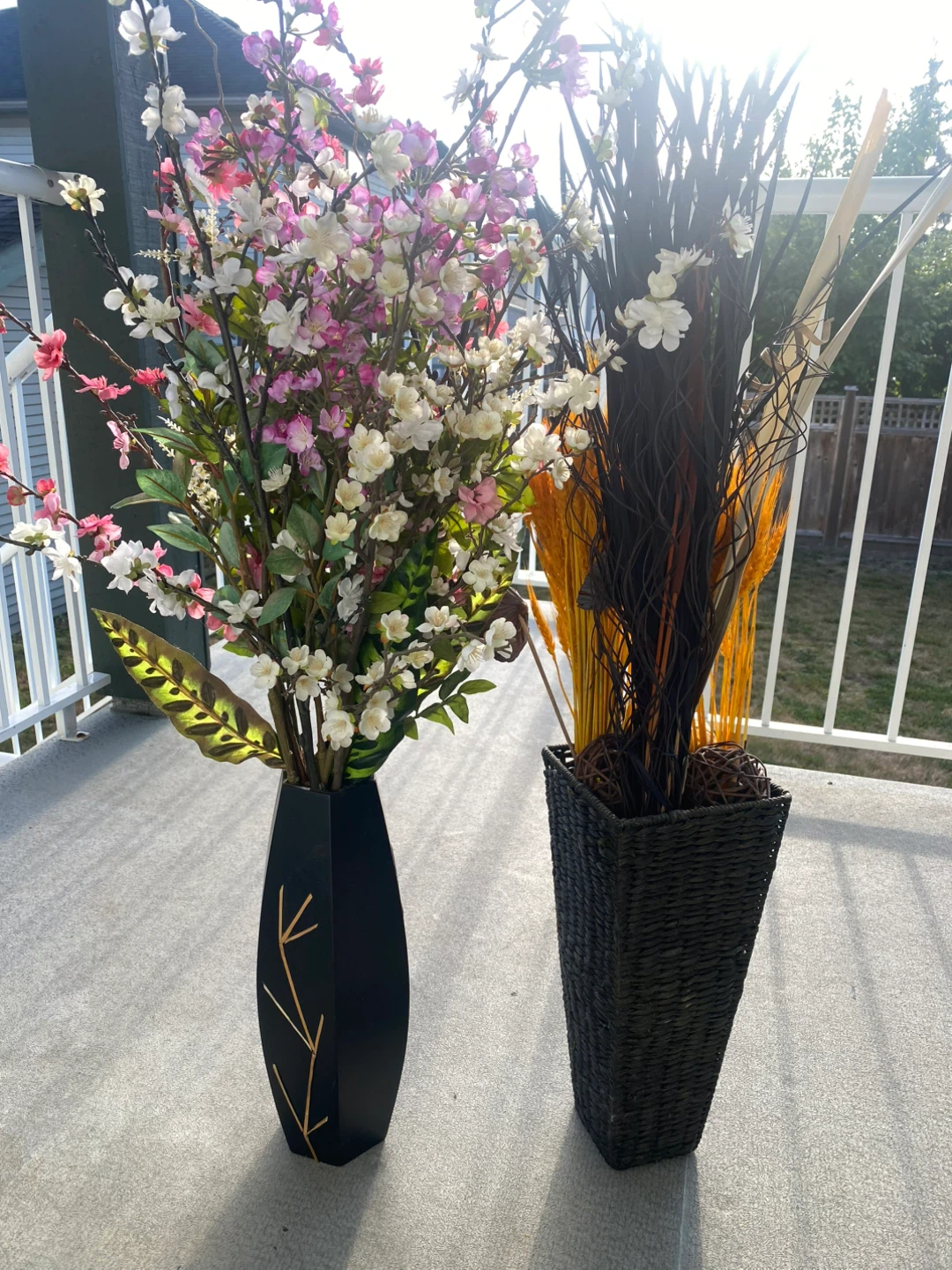 Two Decorative Vases with Artificial Flowers