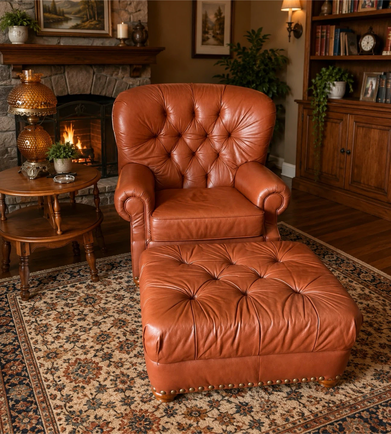Lazboy Leather Tufted Armchair and Ottoman Set - photo 2