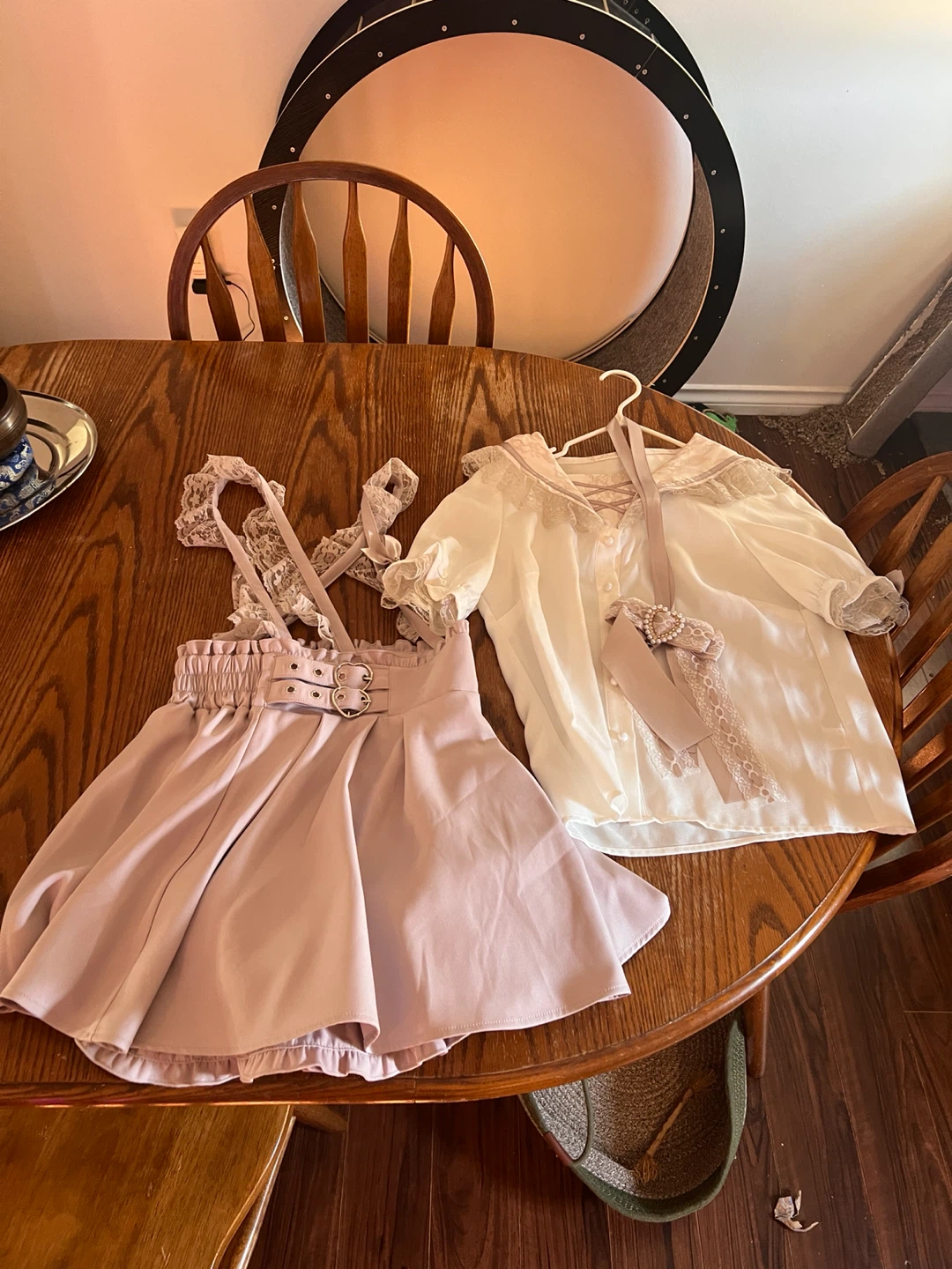 Pink Lolita Skirt and White Blouse Set