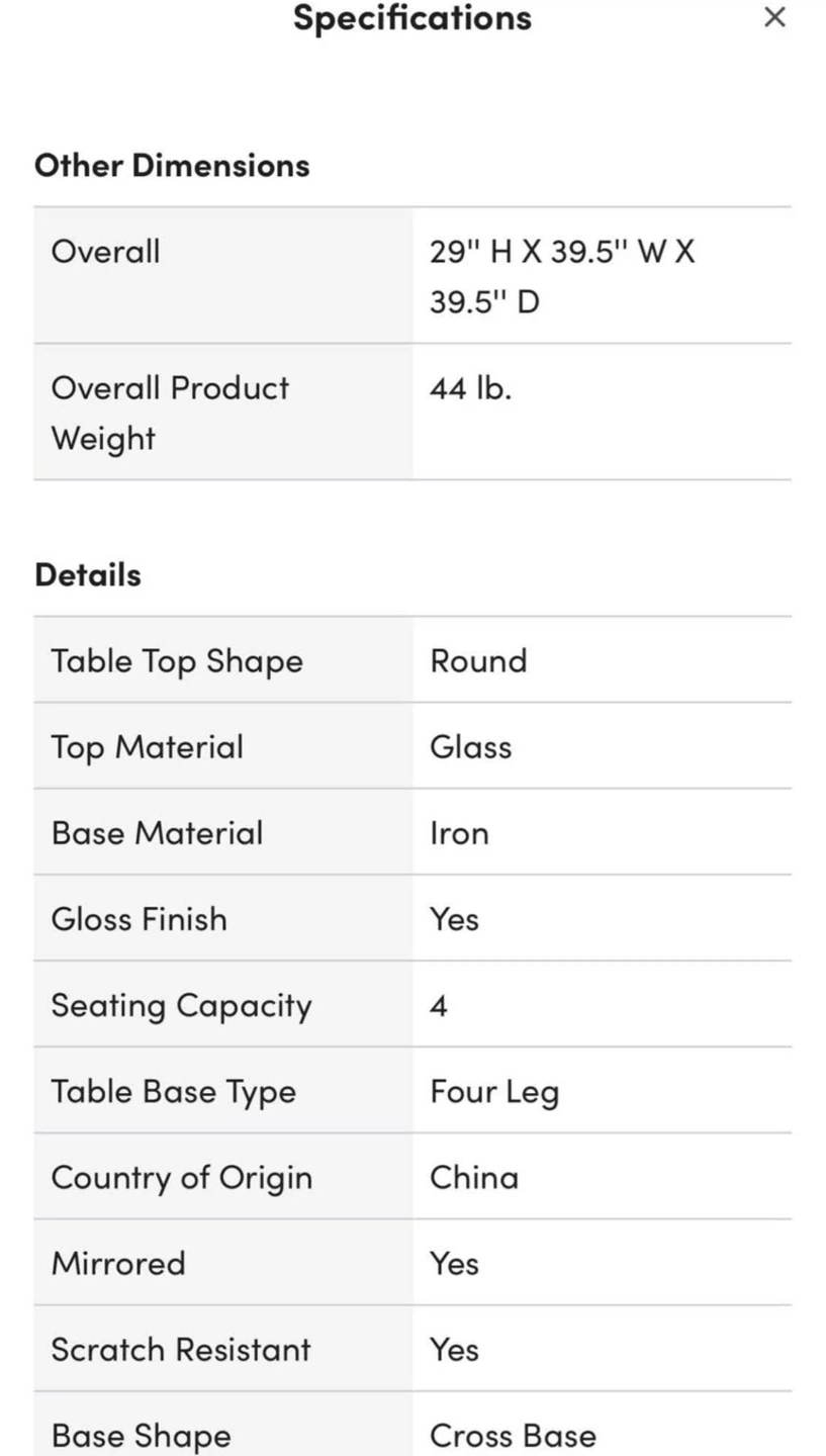 Round Glass Top Metal Base Dining Table - photo 2