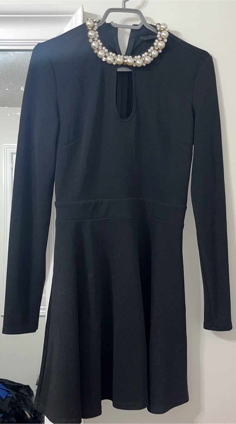 Black Dress with Pearl Embellishment