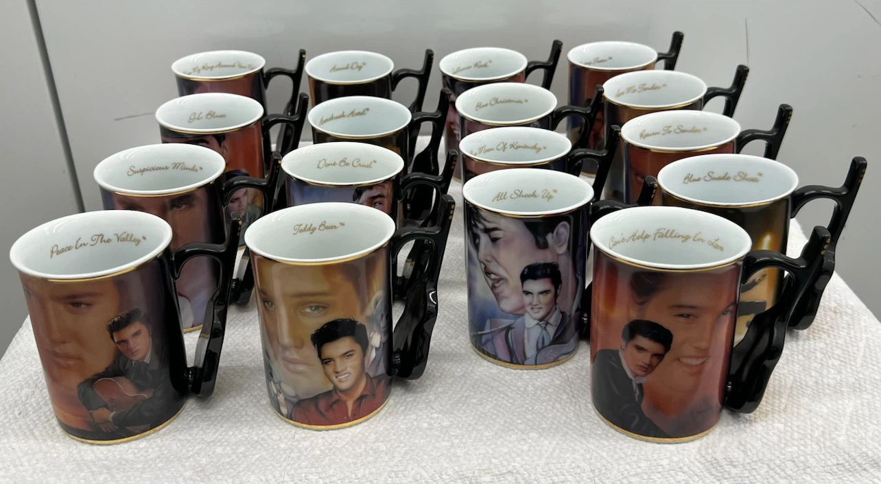 Elvis Presley Cups Bradford Exchange FULLSET 17 Guitar Mugs 2002