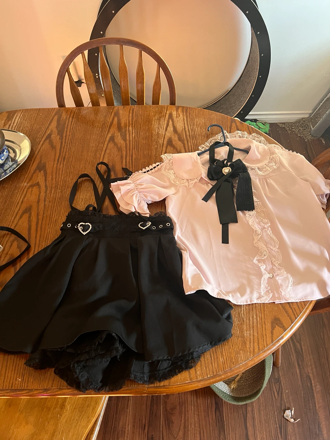 Pink Lolita Style Blouse and Black Skirt Set