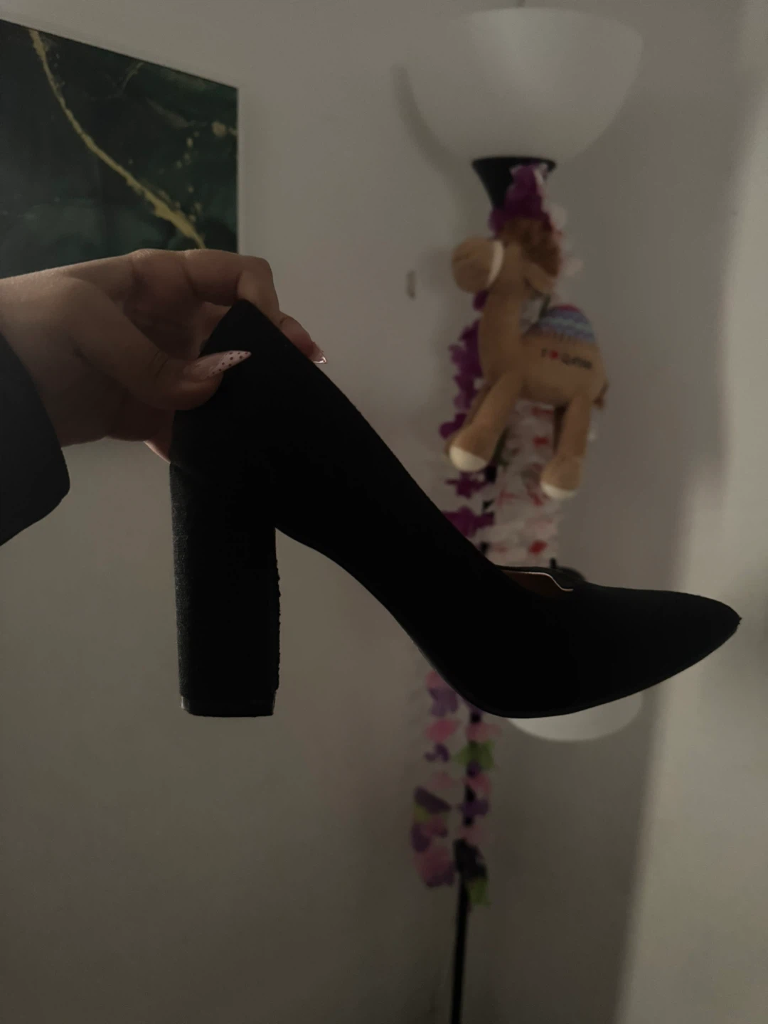 Black block heel pumps
