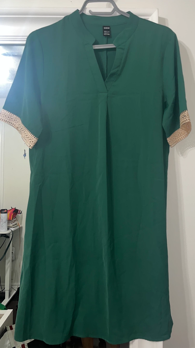 SHEIN Green Dress with Lace Trim - Size medium