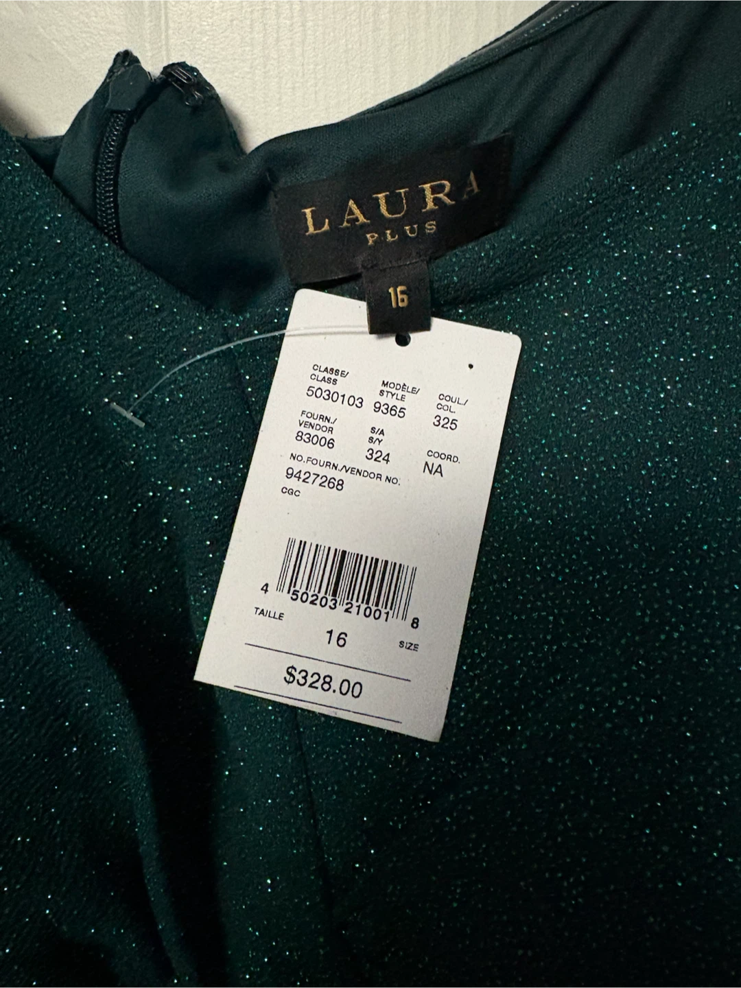 Laura Plus Emerald Green Sparkle Off-the-Shoulder Gown - photo 3