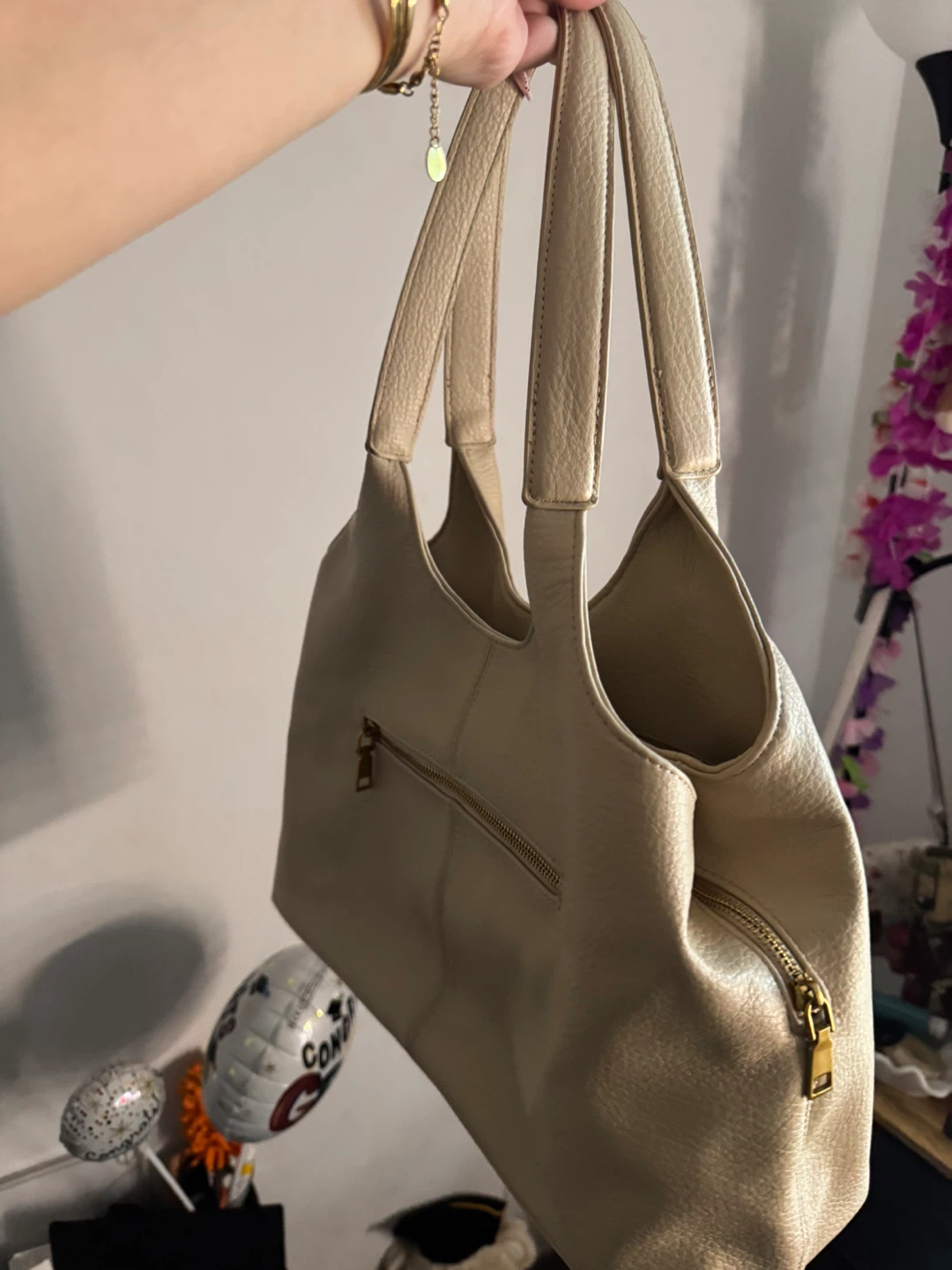 Beige Faux Leather Shoulder Bag - photo 2