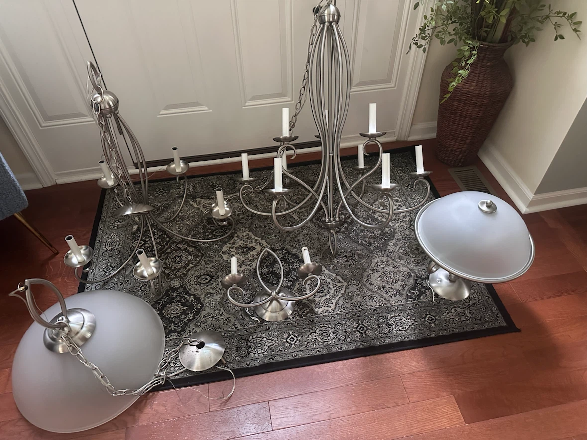 Satin Nickel Chandelier with Frosted Glass Shades
