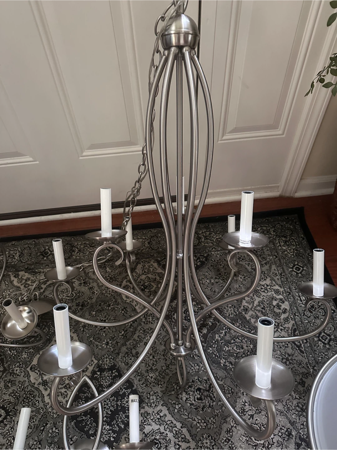 Satin Nickel Chandelier with Frosted Glass Shades - photo 2