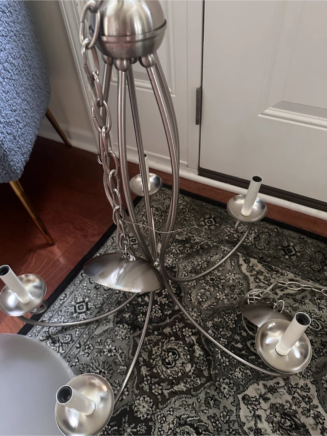 Satin Nickel Chandelier with Frosted Glass Shades - photo 3