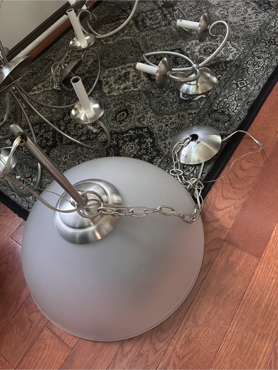 Satin Nickel Chandelier with Frosted Glass Shades - photo 4