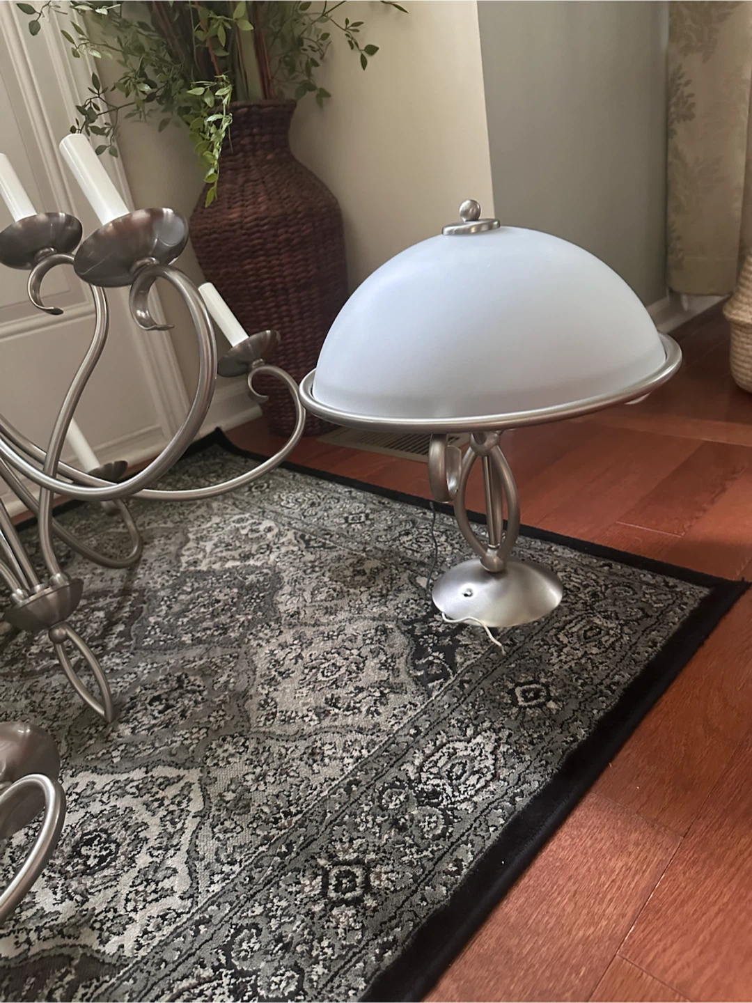 Satin Nickel Chandelier with Frosted Glass Shades - photo 5